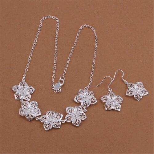 925 sterling Silver Jewelry sets Retro beautiful Flowers necklaces earrings for women Fashion Party wedding Christmas Gifts