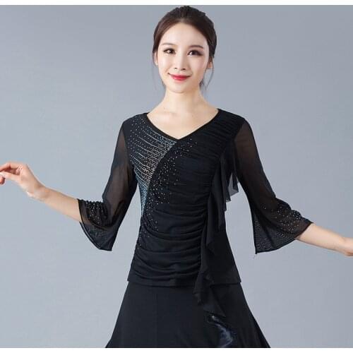 New 2020 Ballroom Dance Top Flamenco Blouse Standard Modern Dancer Costume Adult Latin Performance Outfits Waltz Dancewear XXL