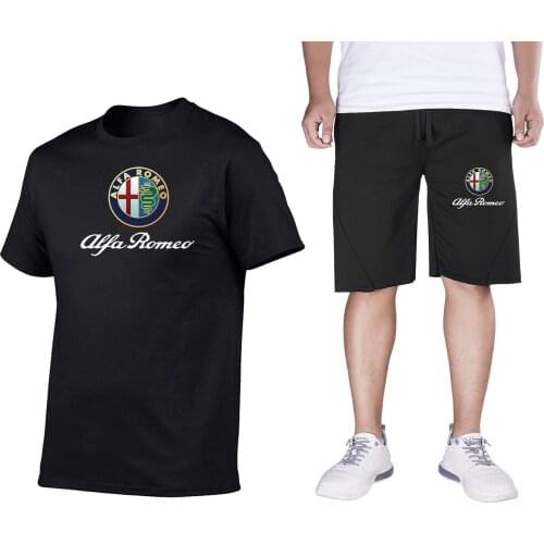 2021 New Summer Mens Alfa Romeo Logo Printed Cotton Short-sleeved T-shirt + Sports Shorts Set Casual Short-sleeved T-shirt