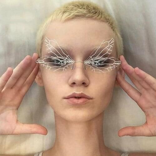 New Fashion Dragonfly Sunglasse Women Men Brand Design Rimless Clear Eyewear Luxury Trending Narrow Sun Glasses