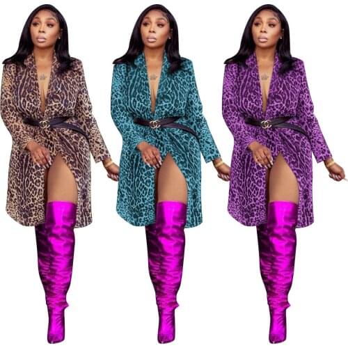 Echoine Women Coat Leopard Printed Long Sleeve Jacket Streetwear Lengthen Blazers Blends Turn-Down Collar Elegant Ladies Outcoat