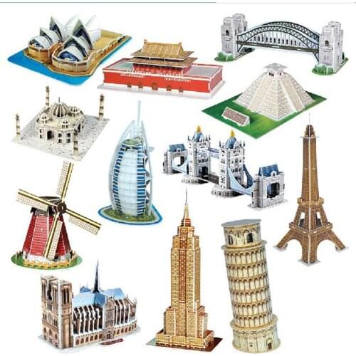 3D Puzzles Three-dimensional Puzzle Word Famous Buildings Architecture Puzzle Educational DIY Toy Gift for Children Adult Gift
