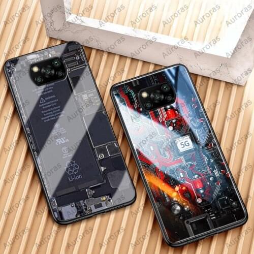 Auroras For Xiaomi Pocophone X3 Case Explorer Painted Tempered Glass Cover For Poco X3 NFC Shockproof Hard Cases