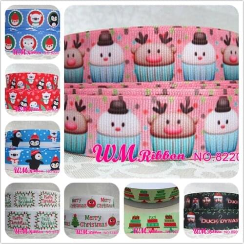 Q&N ribbon 7/8inch 22mm cartoon deer Christmas day printed grosgrain ribbon 50yds/roll free shipping for hair bow hair tie