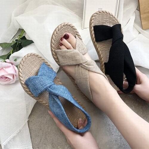 Summer Women Sandals Gladiator Comfortable Ladies Flat Casual Shoes Breathable Flax Hemp Canvas Straw Sandalias PW012