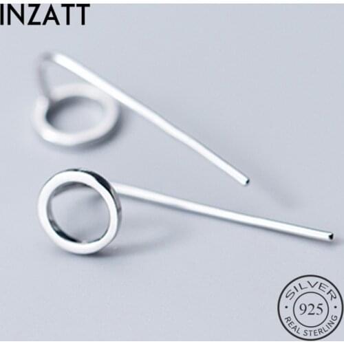 INZATT Real 925 Sterling Silver Minimalist Round Stud Earrings For Fashion Women Punk Fine Jewelry Geometric Accessories