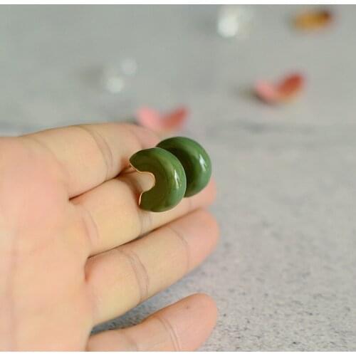 New retro dark green silver earrings female 925 silver needle niche design personality earrings