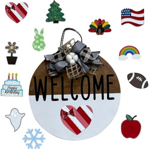 Interchangeable Gnome Sign Welcome Door Sign Wood Hanging Decor Seasonal Sign Indoor Plaques For Home Doorway Decoration L3
