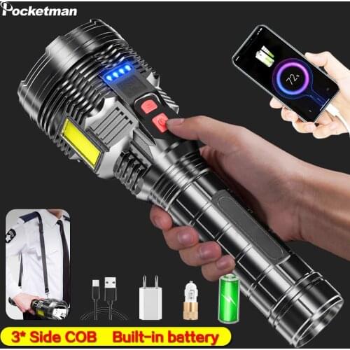 300W Led Patrol Flashlight USB Rechargeable COB Sidelight Torch Outdoor Waterproof Security Flashlight Camping Light With Strap