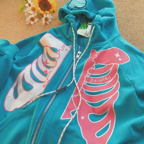 Y2K skull print hooded sweater men and women spring and autumn thin zipper cardigan Korean fashion chic multicolor jacket 2021