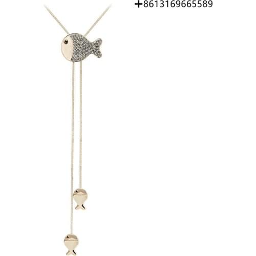 Warm golden cartoon small fish water diamond sweater chain sparkle small and exquisite animal elements pendant 925 ornaments