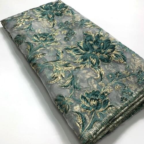 Green Latest Brocade Jacquard Lace Fabrics Embroidery African French Tulle Lace Fabric For Sewing Nigeria Organza Lace Materials