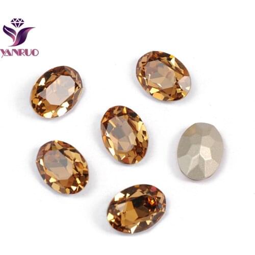 YANRUO 4120 Oval Light Colorado Topaz Fancy Glass Beads Diamond Sewing Rhinestones Glass DIY Base Ornaments Claw Setting