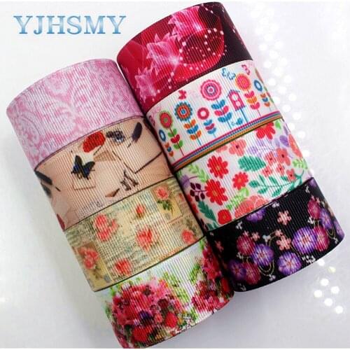 YJHSMY D-171208-407,10 yards, 25 mm Flowers Printed grosgrain ribbons,DIY handmade Hair accessories Material wedding gift wrap
