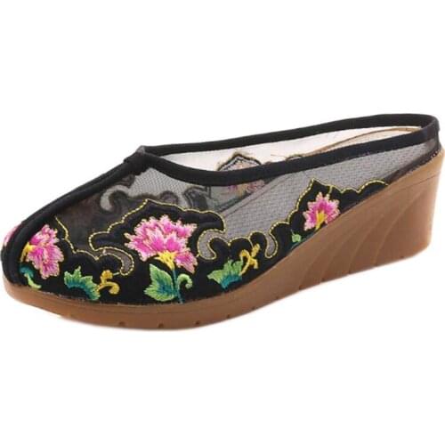 Women summer lace slippers fashion embroidered slides outside wedges sliders beach slippers women sandals ladies slippers 35-41