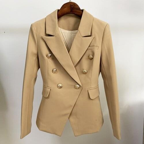 2021 Star New Womens Khaki Suit Double Breasted Metal Buckle Slim Suit Jacket O27