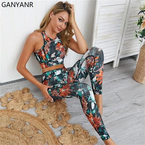 GANYANR Yoga Set Fitness Clothing Gym Wear Sportswear Workout Women Jogging Tracksuit Crop Top Yoga Suit Bodysuit Sexy Pants Bra