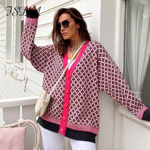 FSDA Autumn Winter Green Oversized Cardigan Knitted Women V Neck 2021 Long Sleeve Fashion Y2k Loose Sweater Casual