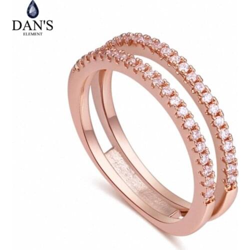 DANS Element Brand Real AAA Zirconia Micro Inlays Rose Gold Color Ring Party For Women Valentine Gift 130583