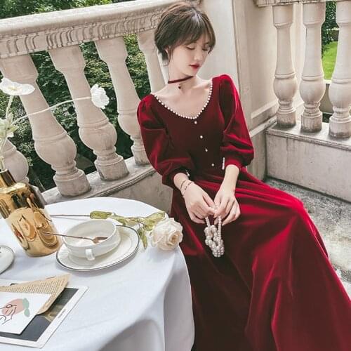 Sexy Beading Collar Seven Points Sleeve Velour Evening Dress Back Zipper Women Formal Gowns Robe De Soiree Cheongsam 3XL