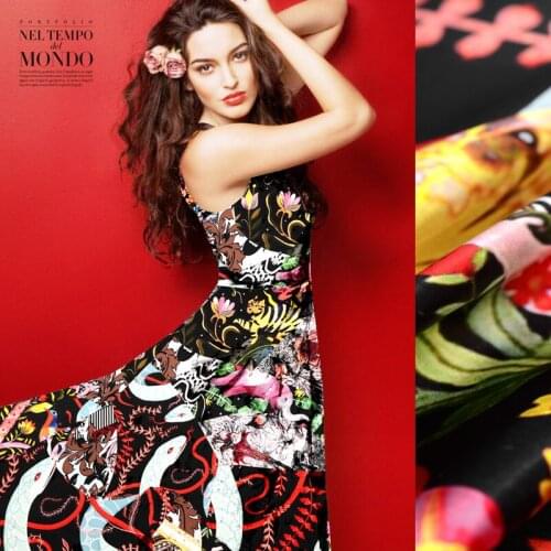 1.08 Meter X 1 Meter 19 M/m Art Print Stretch Satin Fabric Mulberry Silk