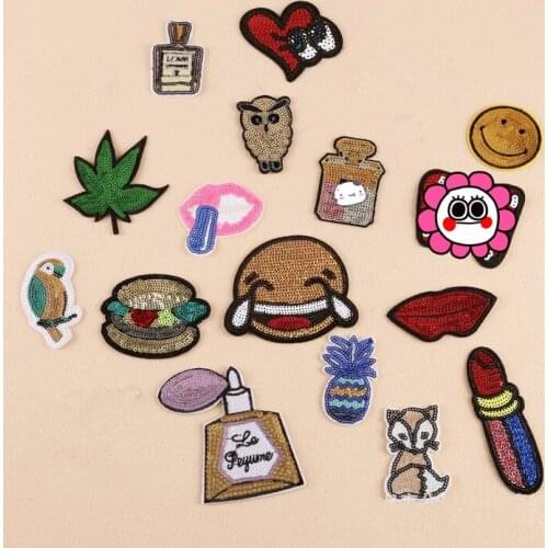 1 pcs Lip Owl sequins Embroidered patches iron on Motif DK Applique embroidery hat bag shoe clothing phone accessory