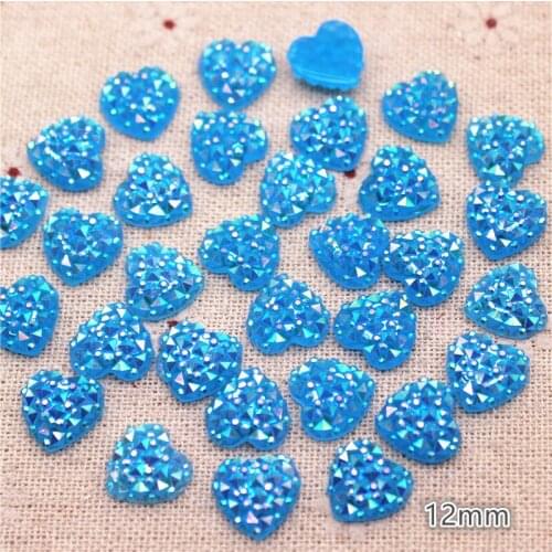 100pcs 12mm Cute Blue Resin Rhinestone Heart FlatBack Cabochon DIY Scrapbooking Craft/Wedding Decoration