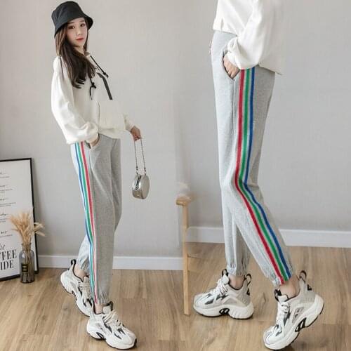 1911# Maternity Pants Spring Autumn Casual Pants Loose Side Strip Slimming Elastic Waist Maternity Trousers