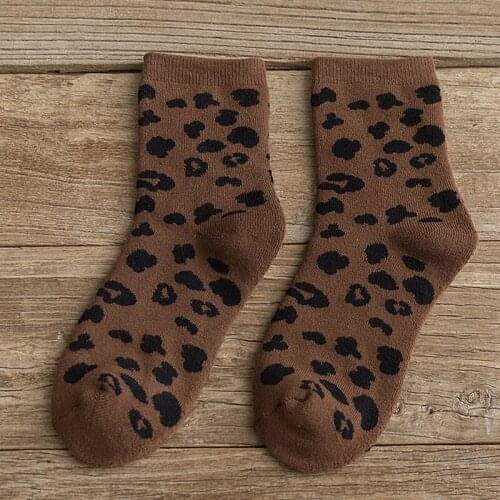 2 Pieces = 1 Pairs Womens Socks Spotted Leopard Print Cotton Autumn And Winter Terry Thickened Warm Socks Eur35-40
