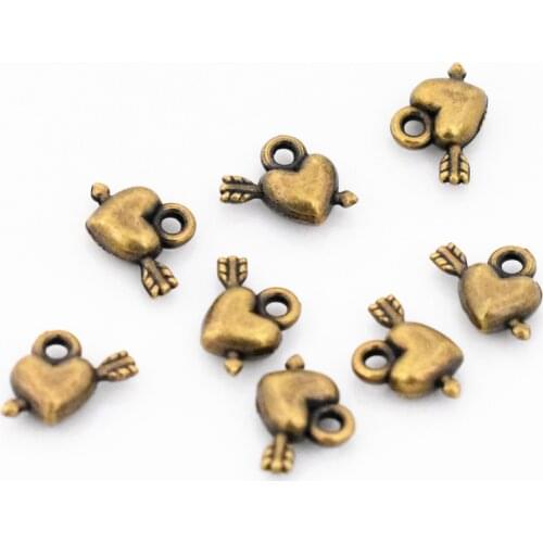 20pcs 12x10mm Antique Bronze Plated Heart With arrow Charms Pendant DIY Handmade Jewelry Accessories