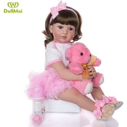 24" Realista Silicone Reborn bebe Toddler Girl Doll Toys 60cm Princess Like Alive reborn bonecas Brinquedos child Birthday Gift