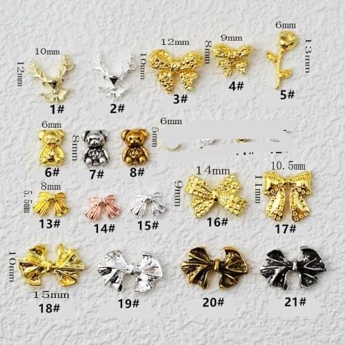 50pcs/pack Korea Kawaii 3D Nail Art Accessories Bowknot Bear Flower Nail Parts Charm Alloy Nail Deco Supplies for Professionals