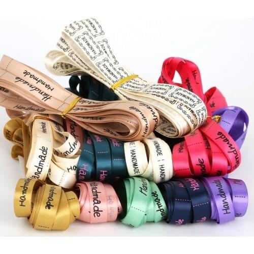 5 yards/lot) 3/8'' (10mm) "Handmade " Design Satin Ribbon For Wedding Decoration Gift Wrap Christmas Ribbon Tape