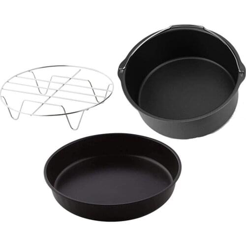 Cake Cans, Pizza Pan, 3Pcs/Set Steel Round Air Fryer Oven Slow Cooker Accessories Baking Cake Barrel for Home Kitchen