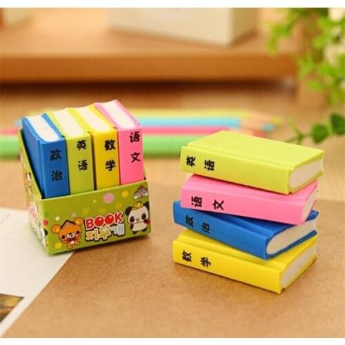 Coloffice 4pcs/lot (mixed) Korea cartoon color textbook eraser cute math book Pencil eraser promotional school office supplies