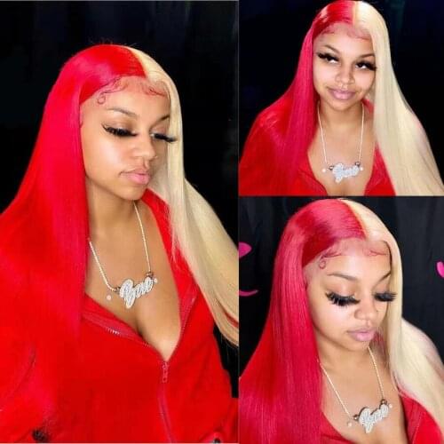Colored Hman Hair Wigs Pre plucked Brazilian Lace Front Wigs For Women Human Hair Half and Half Two Colors Ulamaz New In 2021