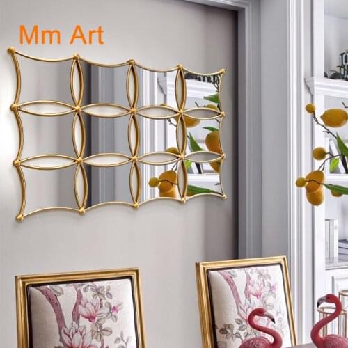 Hall Art Mirror Creative Wall Hanging Background Mirror Light Luxury European Wall Entrance Living Room American Combination