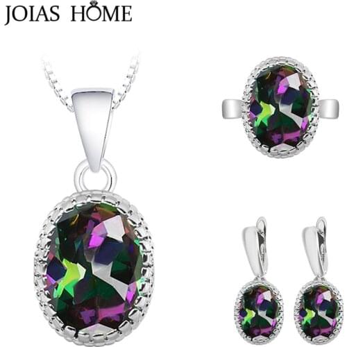 JoiasHome Topaz Jewelry Set for Women Silver 925 Jewelry 16 colors Gemstones Womens Wear Jewelry charms ring earrings necklace