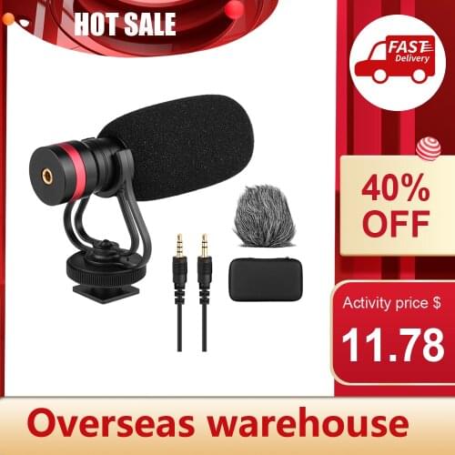 Mini Microphone MIC Cardioid Condenser Microphone Anti-Shock Mount 3.5mm TRS and TRRS Audio Output for Smartphones Cameras Audio