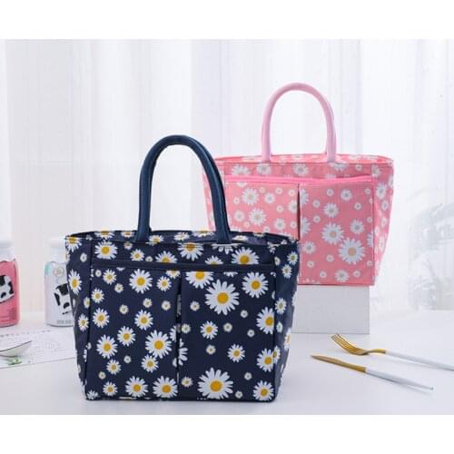 Fashion Daisy Printing Thermal Insulated Lunch Bag Portable Large Capacity Tote Cooler Bento Box Storage Bags Food Container