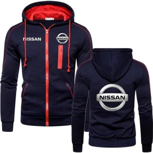 NISSAN Fashion Male Comfortable Cotton Zipper Hoodie Fitness Sweatshirts Solid Fleece College Style Men Tops
