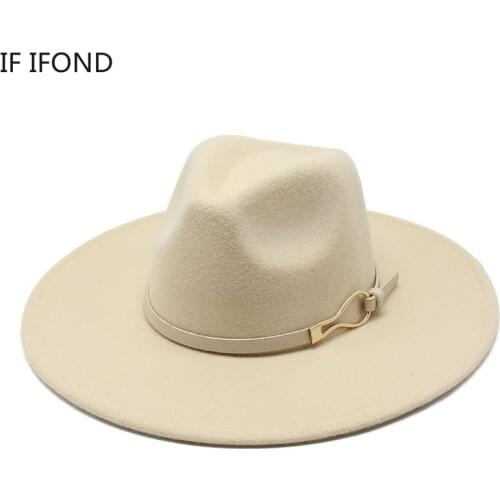 Fashionable Solid Band Women Winter Hats 9.5CM Big Brim Felt Fedora Hats Derby Wedding Church Jazz Hats sombrero hombre
