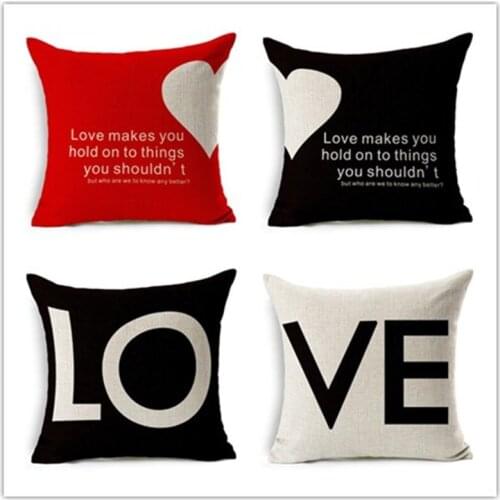 Fashion Style Valentine Day Cotton Linen Cushion Cover Sweet LOVE Printed Decorative Throw Pillow Case almofadas Cojines