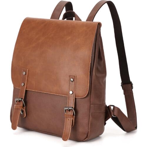 Mens Fashion Leather Backpack Vintage Shoulder Bag Men Mochila Thin High Quality Soft Leather Travel Waterproof Backbag 2021