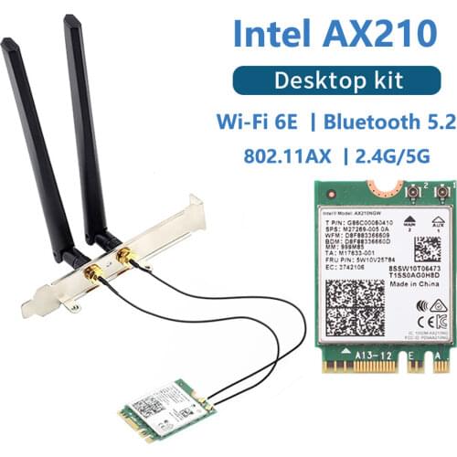 WiFi 6E Desktop Kit Intel AX210 Bluetooth 5.2 Wifi Card 3000Mbps 802.11ax 2.4Ghz/5Ghz/6Ghz AX210NGW Wi-Fi 6 Adapter Antenna