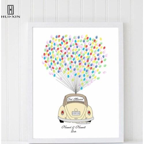 Delicate Wedding Car Free Custom Name And Date DIY Fingerprint Signature Canvas Guestbook For Wedding Anniversary Party Decor