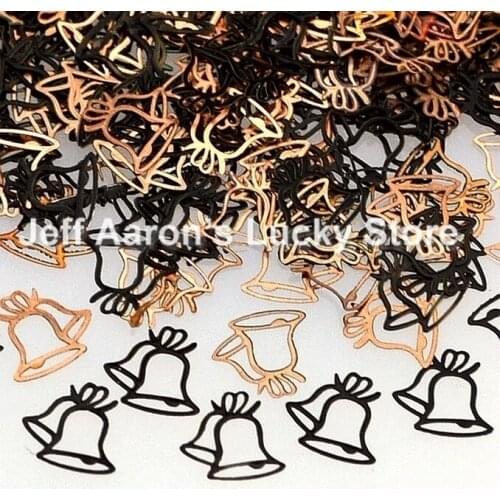 Christmas bells design black metal nail foil decals 3d nail art decoration tools alloy nail sequin