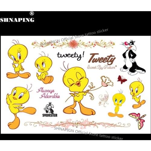 SHNAPIGN Cute Tweety Bird Child Temporary Tattoo Body Art Flash Tattoo Stickers 17*10cm Waterproof Henna Styling Wall Sticker