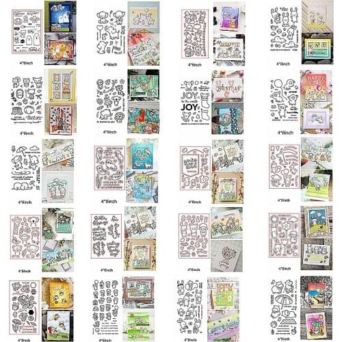 Mix Cute Animals Elephant Pig Sentence Letter Words Flower Clear Silicone Stamps Making Funny Card Scrapbook Craft New Stamp DIY