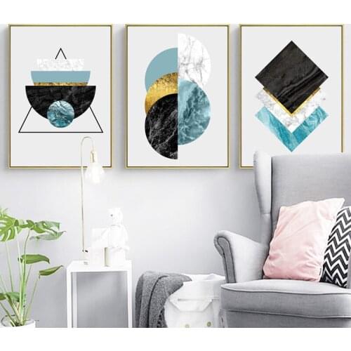 Modern Geometry Marble Light Luxury Quicksand Wall Art Pictures Triangle Semicircle Canvas Painting for Living Room Decoration